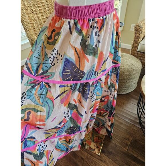Ott Tropical Floral A-Line Skirt Boho Beach Resortwear Women's Size M Midi - Picture 2 of 10